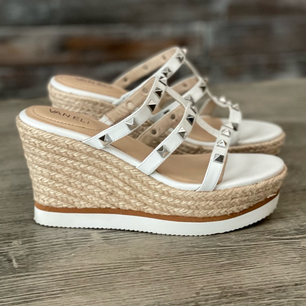 Vaneli white studded espadrille wedges